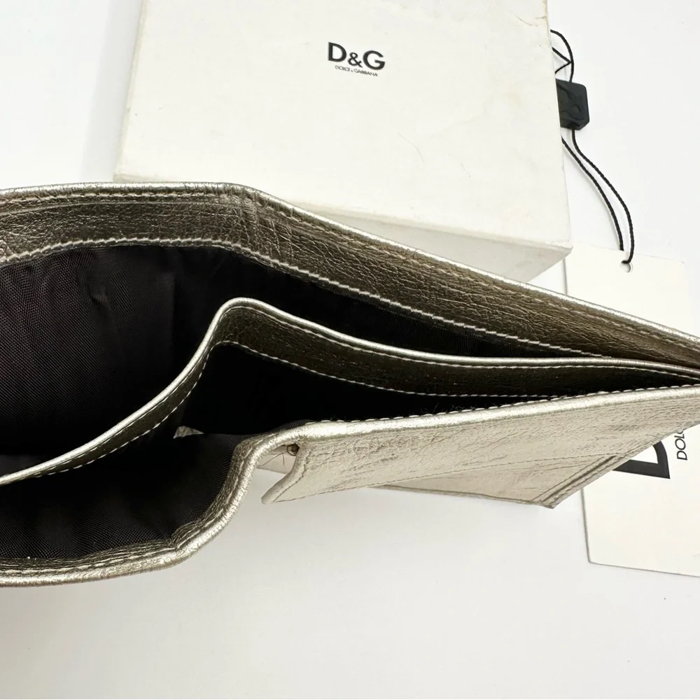 D&G Dolce Gabbana Metallic Gold Bifold Leather Wallet - Picture 15 of 16